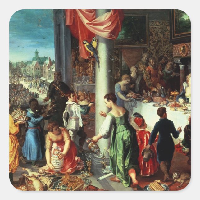 Pegatina Cuadrada La fiesta de invierno, reuniéndose en el estado bá (Anverso)