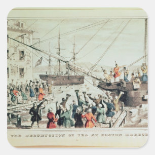 Pegatina Cuadrada La fiesta del té de Boston, 1846