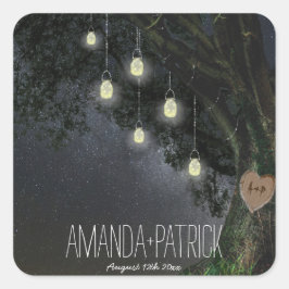 Pegatina Cuadrada La Firefly Mason Jar Oak Tree Wedding favorece las