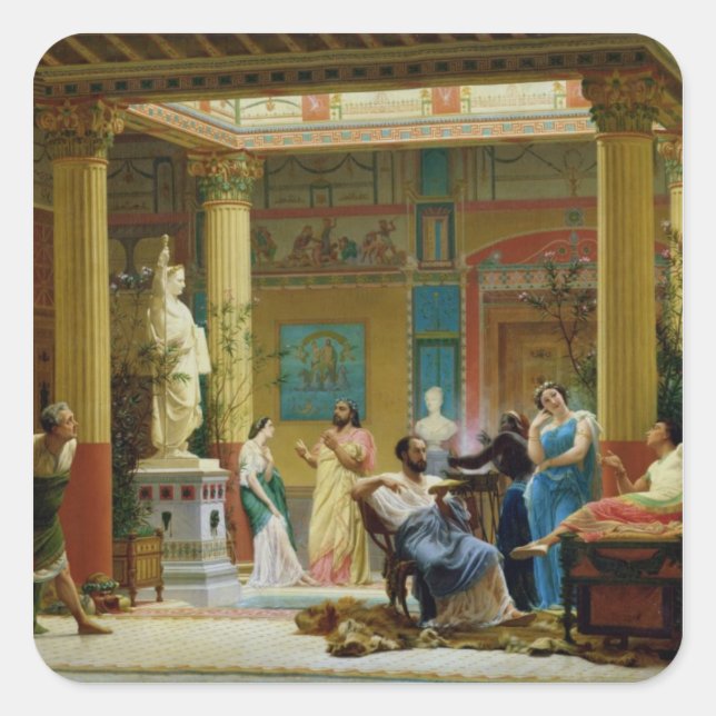 Pegatina Cuadrada La flautista y la esposa de los diómetros (Anverso)