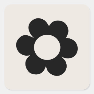 Pegatina Cuadrada La Fleur 03 Flor Retro Floral Negra Y Blanca