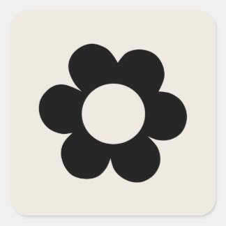 Pegatina Cuadrada La Fleur 03 Flor Retro Floral Negra Y Blanca