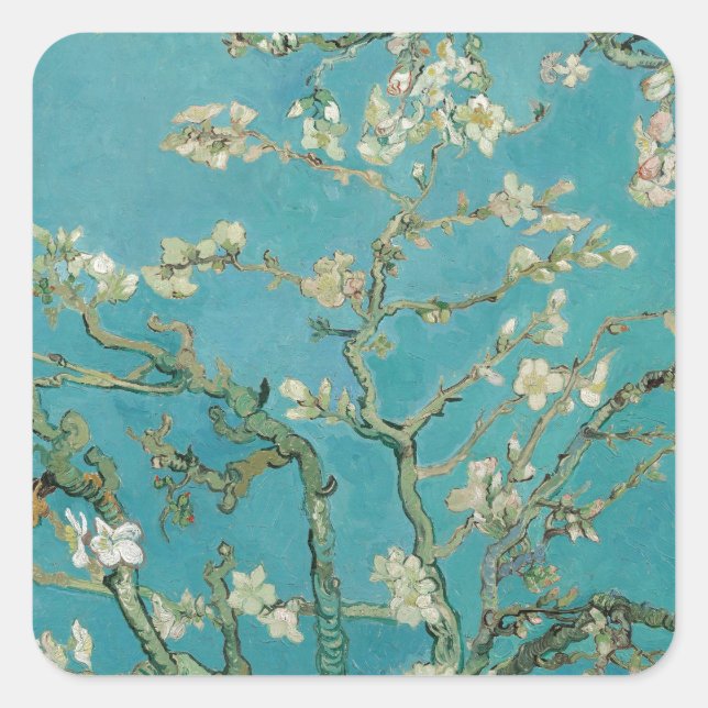 Pegatina Cuadrada La flor de almendras de Van gogh (Anverso)