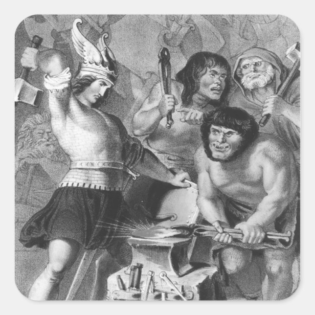 Pegatina Cuadrada La forja de Vulcan (Anverso)