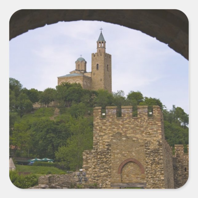 Pegatina Cuadrada La fortaleza medieval de Tsarevets (Anverso)