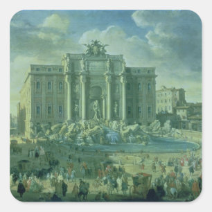 Pegatina Cuadrada La fuente del Trevi en Roma, 1753-56