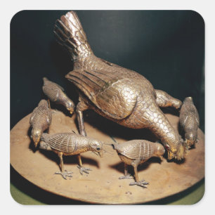 Pegatina Cuadrada La gallina dorada y sus chichas