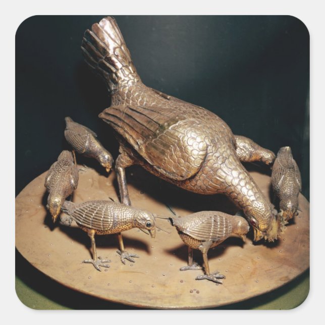 Pegatina Cuadrada La gallina dorada y sus chichas (Anverso)