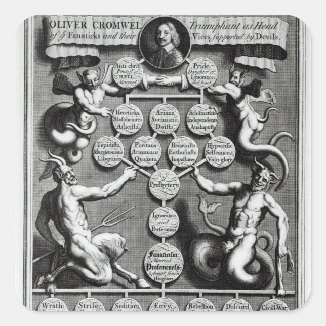 Pegatina Cuadrada La genealogía del Oliver anti-Cristo (Anverso)