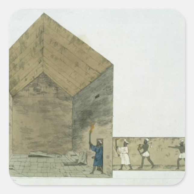 Pegatina Cuadrada La Gran Cámara en la segunda pirámide de Ghizeh, (Anverso)