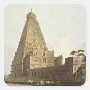 Pegatina Cuadrada La Gran Pagoda, Tanjore, plato XXIV de 'Orient