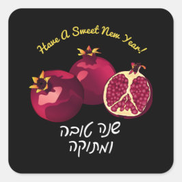 Pegatina Cuadrada La granada personalizada Shanah Tovah