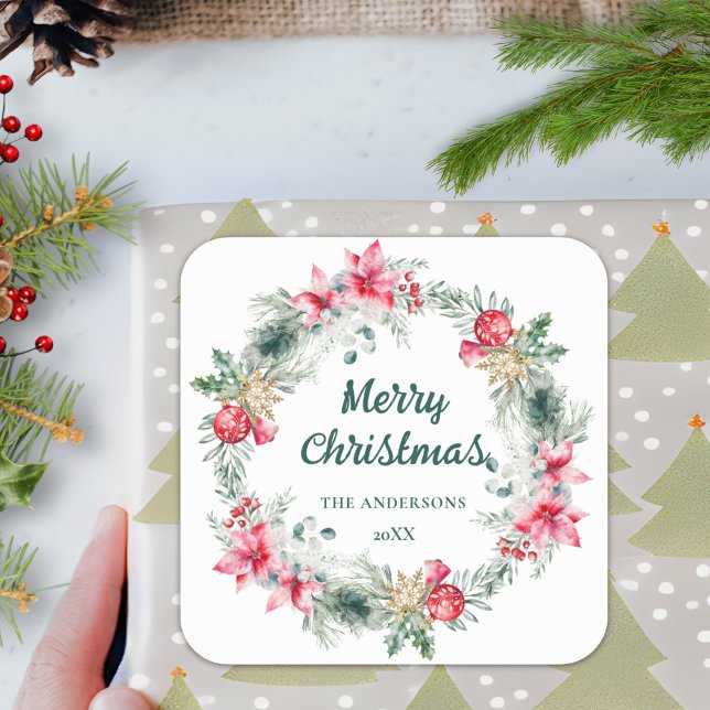 Pegatina Cuadrada La guerra de los Navidades verdes rojos de Poinset (Subido por el creador)