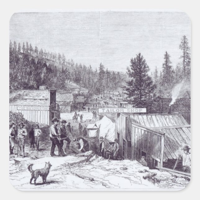 Pegatina Cuadrada La guerra india, ciudad de Deadwood (Anverso)