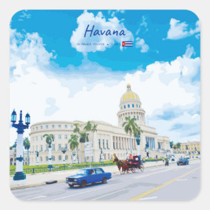 Pegatina Cuadrada La Habana, Cuba - Alma Clásica Vintage