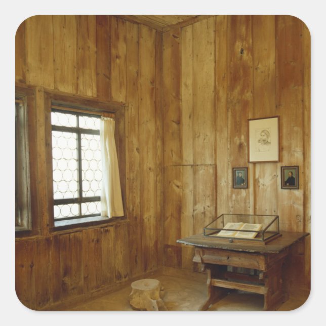 Pegatina Cuadrada La habitación Luther en el Castillo de Wartburg (Anverso)