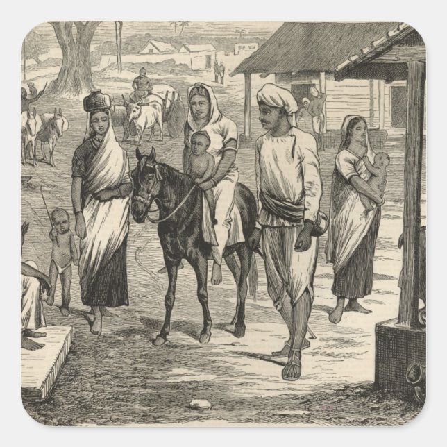 Pegatina Cuadrada La hambruna india (Anverso)