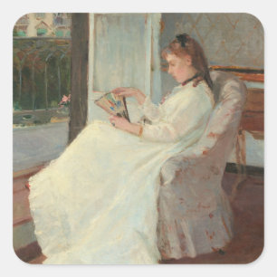 Pegatina Cuadrada La hermana del artista en una ventana, 1869