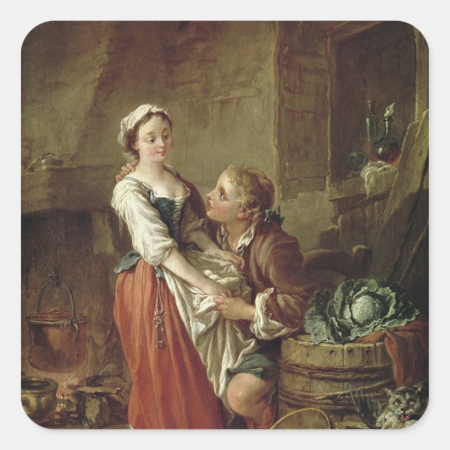 Pegatina Cuadrada La hermosa doncella de cocina (Anverso)