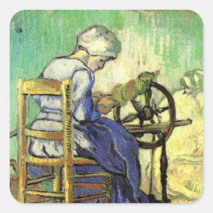 Pegatina Cuadrada La Hilandera por Vincent van Gogh