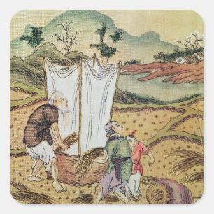 Pegatina Cuadrada La historia del arroz