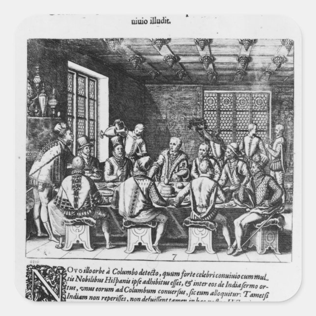 Pegatina Cuadrada La historia del Huevo de Cristóbal Colón (Anverso)