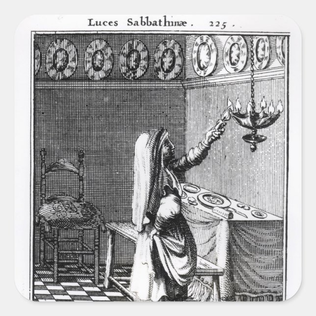 Pegatina Cuadrada La iluminación de las velas de sabbat (Anverso)