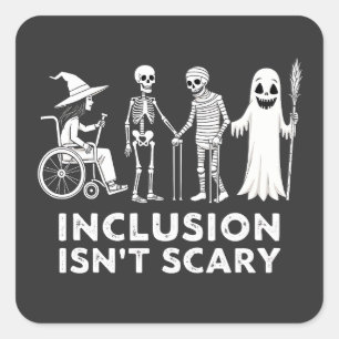 Pegatina Cuadrada La inclusión no asusta a Spooky Skeleton Teacher