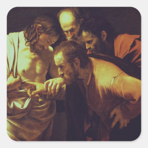 Pegatina Cuadrada La incredulidad de Santo Tomás por Caravaggio