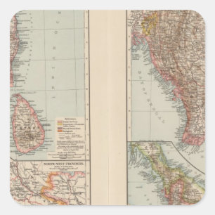 Pegatina Cuadrada La India del sur, Birmania, península de Malay