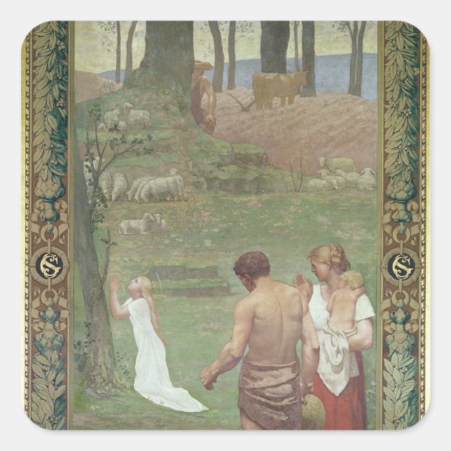 Pegatina Cuadrada La infancia de San Genevieve (Anverso)