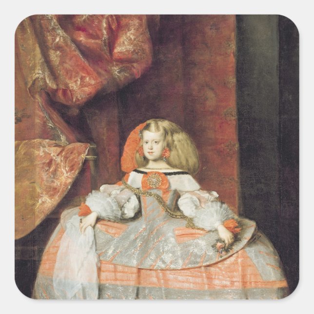 Pegatina Cuadrada La infanta María Marguerita en rosa (Anverso)