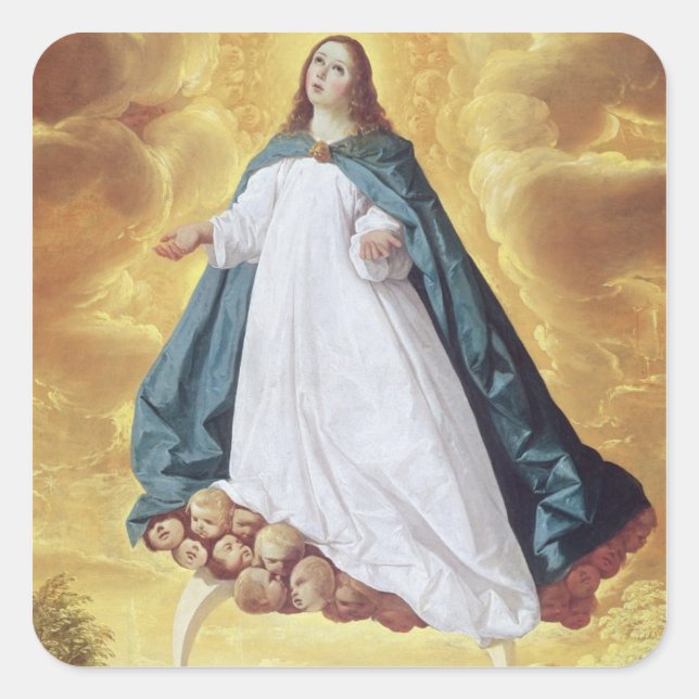 Pegatina Cuadrada La inmaculada concepción, c.1628-30 (aceite sobre  (Anverso)