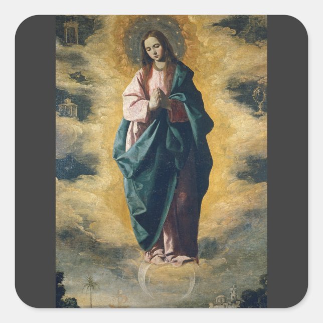 Pegatina Cuadrada La Inmaculada Concepción Radiancia Celestial Arte (Anverso)