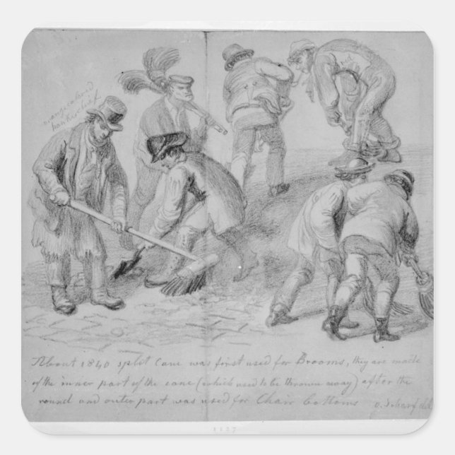 Pegatina Cuadrada La introducción de escobas de caña fraccionadas (Anverso)