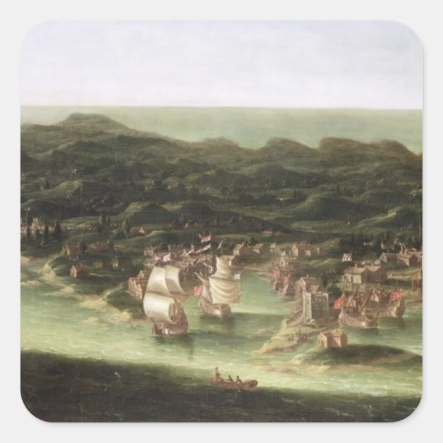 Pegatina Cuadrada La isla de Barbados, c.1694 (petróleo en lienzo) (Anverso)