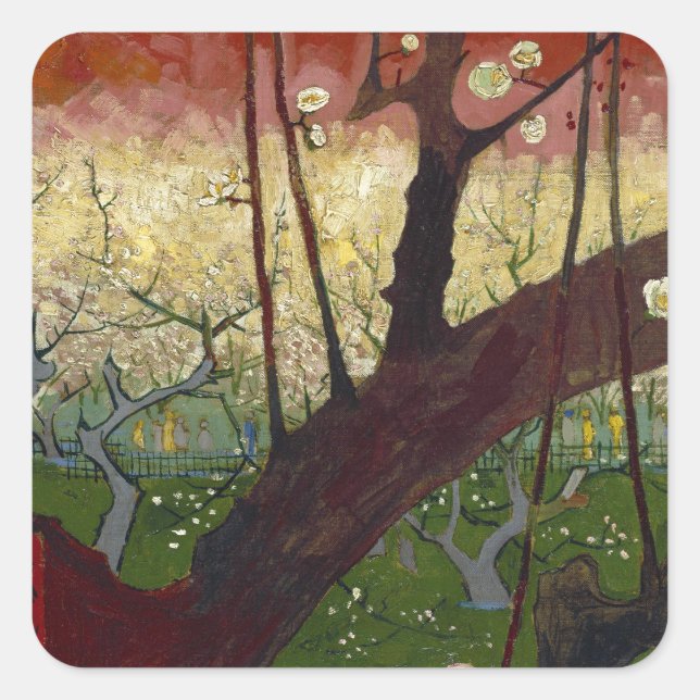 Pegatina Cuadrada La japononaiserie de Van Gogh después de Hiroshige (Anverso)