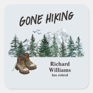 Pegatina Cuadrada La jubilación se fue de excursión a las montañas a