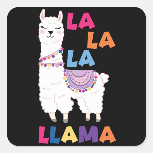 Pegatina Cuadrada La La La Llama - Canto gracioso Llama (Anverso)