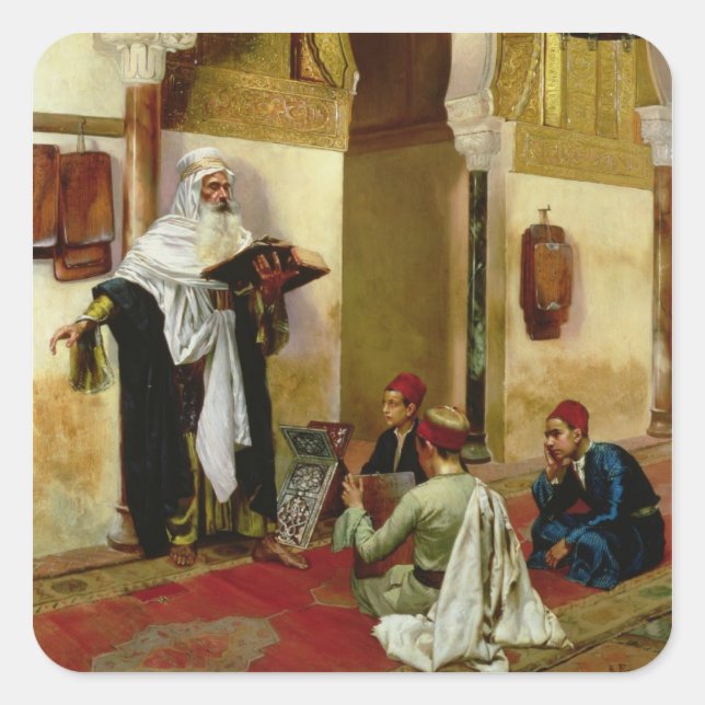 Pegatina Cuadrada La lección (aceite sobre lienzo) (Anverso)