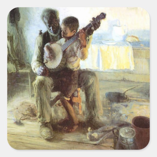 Pegatina Cuadrada La Lección Banjo De Henry Ossawa Tanner (Anverso)