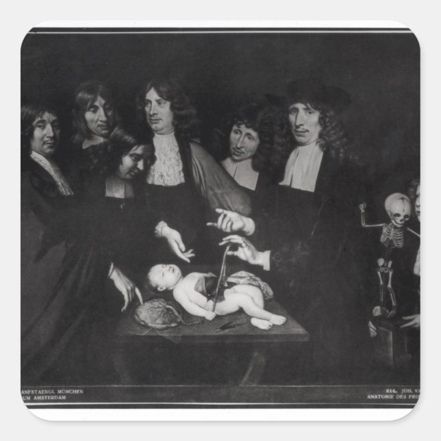Pegatina Cuadrada La lección de anatomía del profesor Frederik (Anverso)