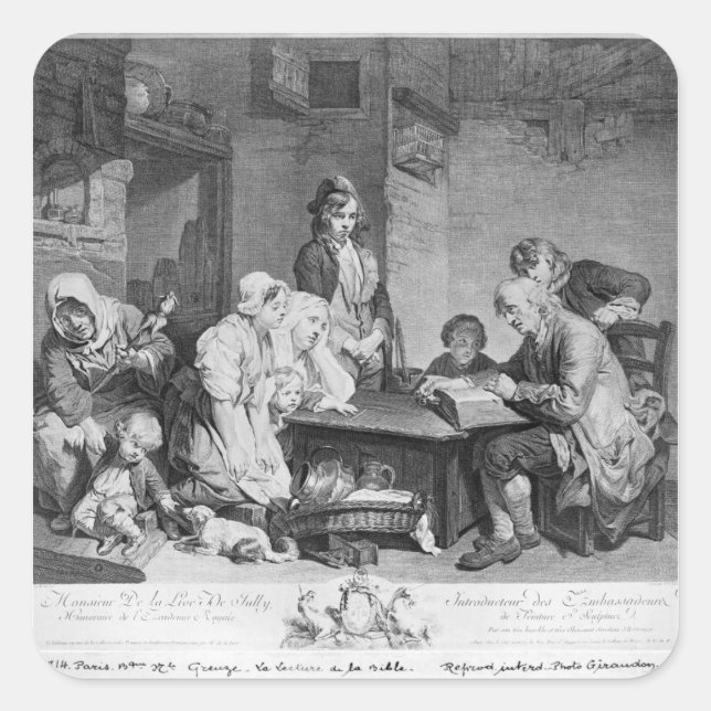 Pegatina Cuadrada La lectura de la Biblia (Anverso)