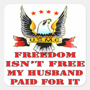 Pegatina Cuadrada La libertad de USMC no es liberada, mi marido pagó