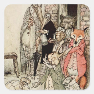 Pegatina Cuadrada “La liebre y la tortuga” de Arthur Rackham
