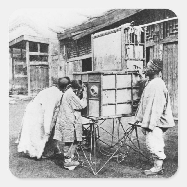 Pegatina Cuadrada La linterna mágica, c.1870 (foto b/w) (Anverso)