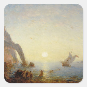 Pegatina Cuadrada La llamada de las sirenas (aceite sobre lienzo)
