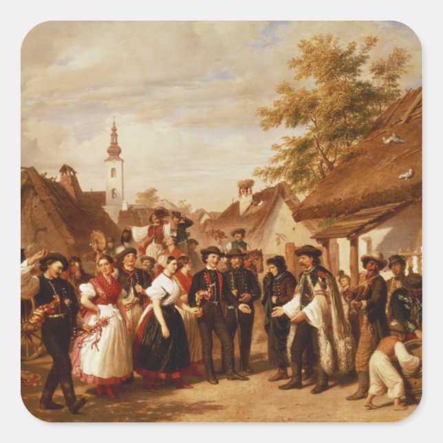 Pegatina Cuadrada La llegada de la novia, 1856 (Anverso)
