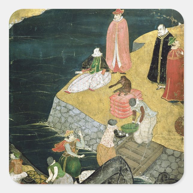 Pegatina Cuadrada La llegada de los portugueses a Japón (Anverso)