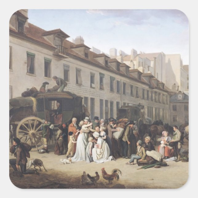 Pegatina Cuadrada La llegada de una escolástica en el Terminus (Anverso)